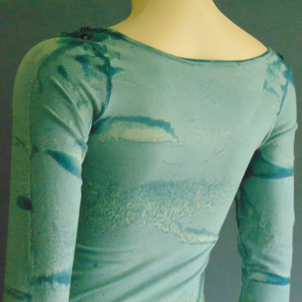 Mezon Teal Green Soutache Beaded Art to Wear Slim Fit Top Sm - Picture 6 of 8